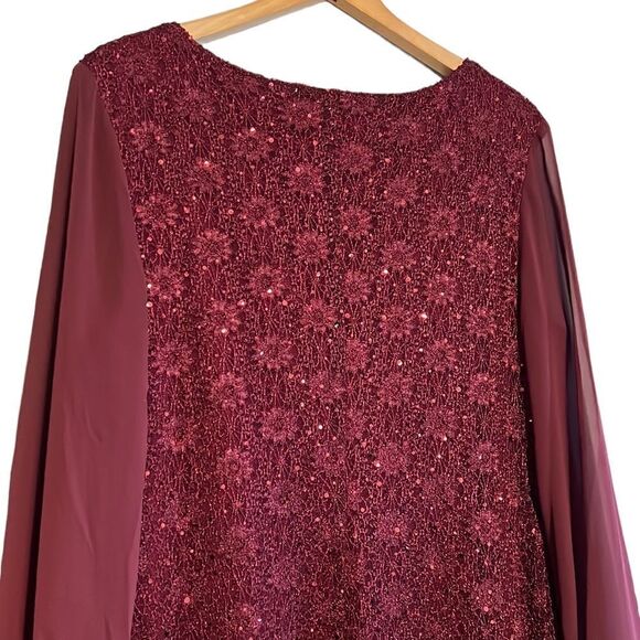 Formal Dress Womans Size 16 Maroon Flutter Sleeve Floral Lace Connected Apparel - Picture 6 of 9